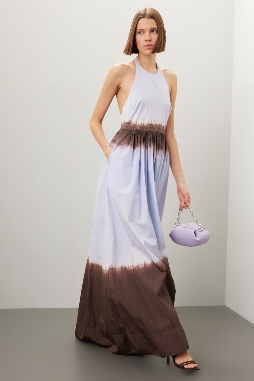 A.L.C. Blair Purple Brown Ombre Tie Dye Halter Maxi Gown Dress Size 6
